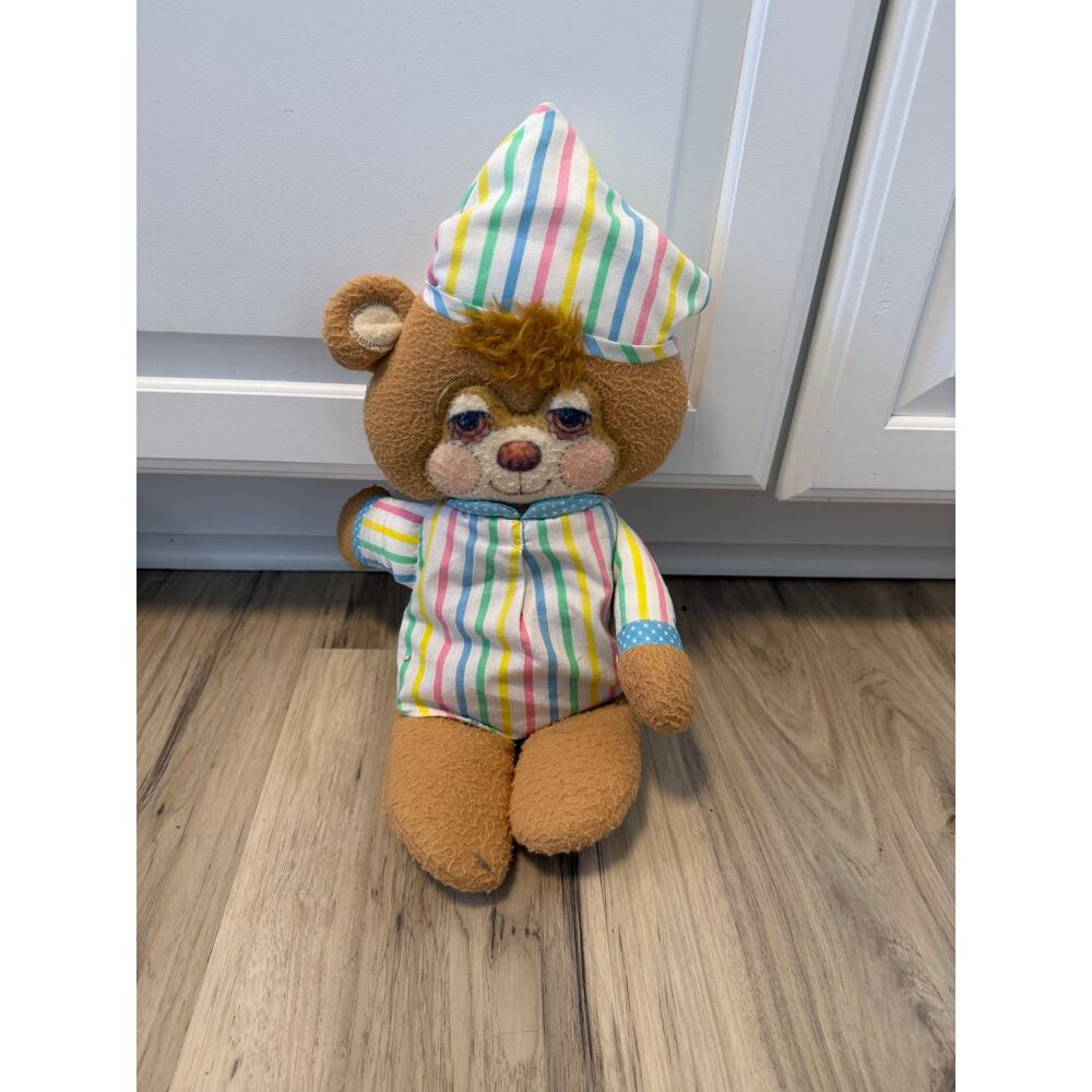 Fisher Price Quaker Oats Teddy Beddy Bear Striped Pajamas Plush Rattle Vintage